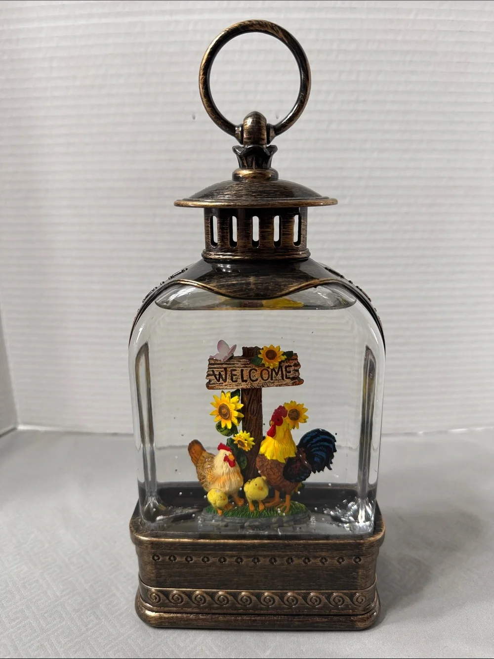 Welcome Rooster Charming Light Up Lantern Continual Glitter Motion On Off Works